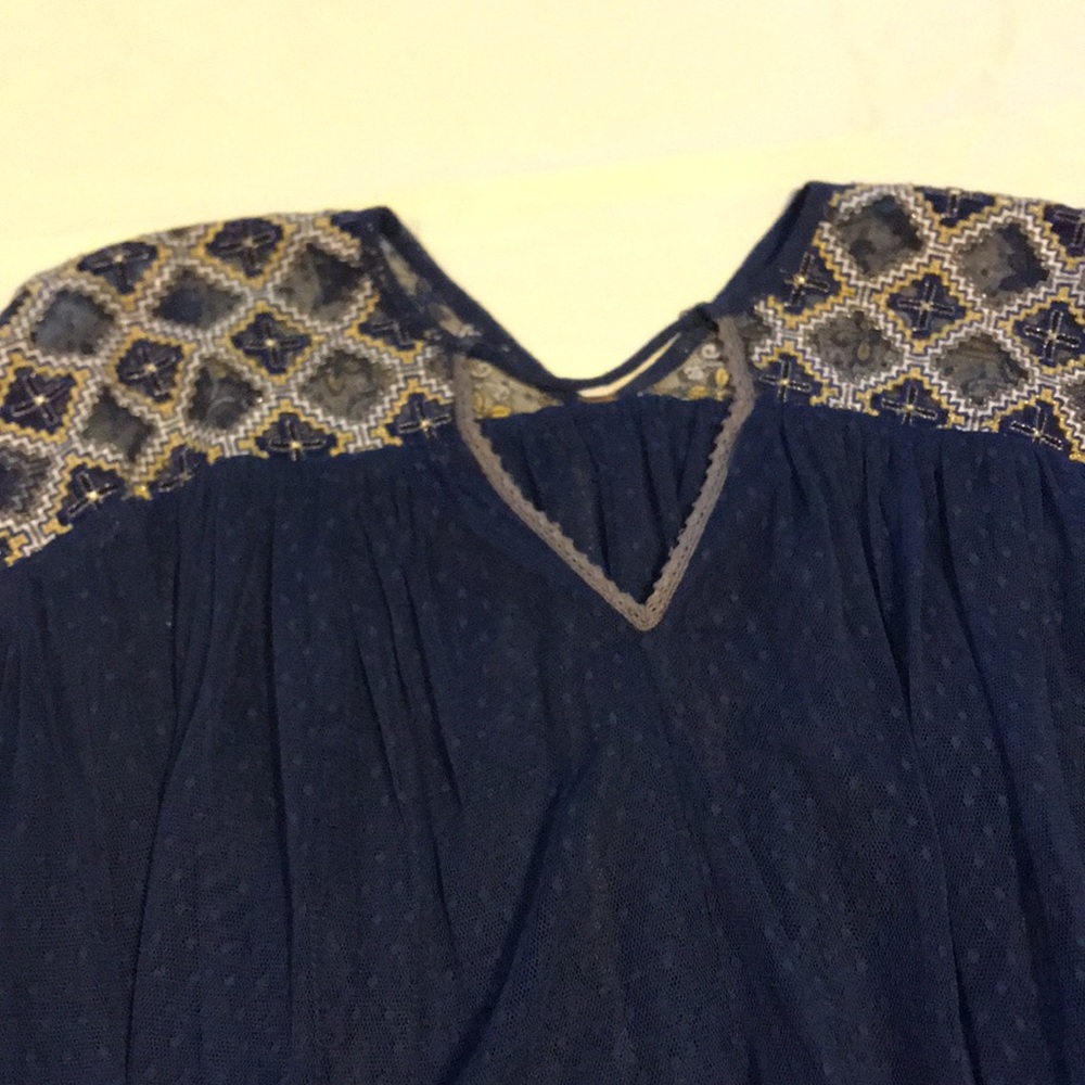 SOLD - Free People Blouse, Blue w/bell sleeves, M